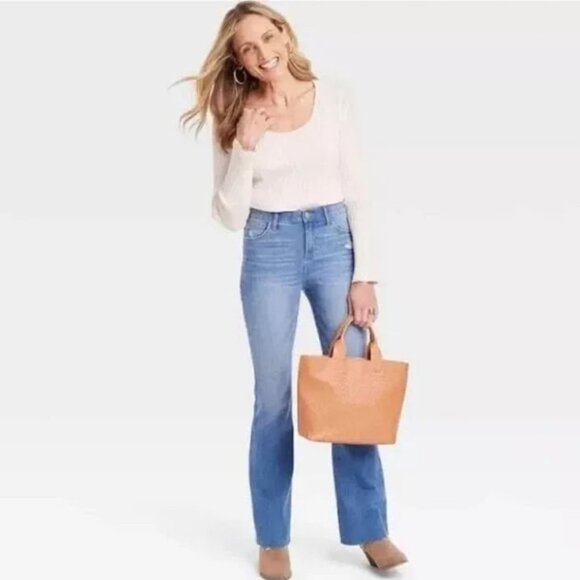 Knox Rose cream ribbed long sleeve scoop neck tee size medium P2 - Picture 3 of 8